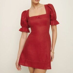 Reformation Evianna Red Linen Mini Dress